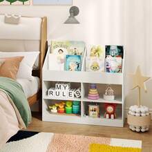 3-Tier Kid's Bookshelf W/Display Rack & 4 Compartments For Kids Room Playroom - White - View 3
