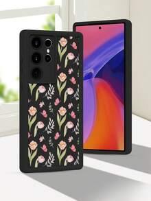 1 Piece Phone Case With Pink Tulip And Butterfly Design On A Black Background, Elegant Floral Style, Soft TPU, Full Impact And Anti-Slip Protection, Compatible With IPhone 17 ProMax/16/15/14/13/12/11/Plus/Pro/ProMax, Compatible With Galaxy A34/A35/A54/A55, Galaxy S20/S21/S22/S23/S24/S25 Ultra/Plus, Compatible With Galaxy//Honor// - 棕色 - 查看 6