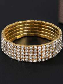 DAZY 1pc 8-Row Rhinestone Elastic Bracelet For Women, Jewelry For Festivals, Parties, Weddings - Gold - View 10