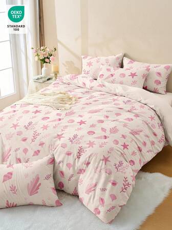 2/3pcs Duvet Cover Set, Bedding, Breathable Bedding Set, Skin-Friendly And Comfortable, Comforter Cover Set, Soft And Anti-Pilling, Home Textile, Room Decor, Quilt Core Not Included, Fits For Twin Full King Queen All Size Beds, Pink Seashell Pattern Duvet Cover Set, Beach Style, Suitable For All Seasons, Decorative Comforter Cover Set For Bedroom Dorm, Multiple Size Options Available, Holidays Gifts, Machine Washable, OEKO-TEX