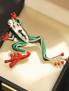 1 pieza Broche de rana esmaltado colorido y único, accesorio de joyería de nicho de lujo, insignia de solapa con diseño de anfibio - Multicolor - Ver 3