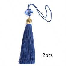 2pcs/Pack Chinese Knot Golden Metal Pendant With Tassels, Cheongsam/Hanfu Garment Decoration, Home Decor Car Hanging Pendant, DIY Craft Accessory, Retro Artistic Atmosphere Decoration