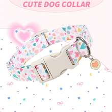 情人节狗狗项圈 | 快拆安全扣 | 柔软涤纶纤维 | 适合小型至大型犬 | 紫色爱心图案 | 婚礼、生日等场合的理想之选，宠物配饰 | 浪漫宠物服饰 | 米色塑料扣 - 白色 - 查看 2