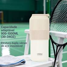 TYESO Garrafa térmica 900-1000/350-680 ml, disponível em dois tamanhos. Mantém as bebidas frescas no interior, conservando a temperatura das bebidas frias ou quentes até 24 horas. Ideal para atividades físicas, esportes, trabalho, escola, presentes de aniversário e presentes de Natal. - Branco - Visão 4