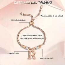 Pulsera Inicial Mujer Personalizadas con Dije Letra A-Z, Joyeria de Acero Inoxidable para Mujer, Regalos para Mujer Esposa Novia Mamá Cumpleaños(Letra R - Oro Rosa) - Multicolor - Ver 5