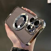 Luxury Clear Magnetic Wireless Charging Phone Case For Iphone 16 15 14 13 12 11 Pro Max Plus 16Pro 15Pro Cases With Lens Protector Shockprroof Transparent Soft Cover - 金色 - 查看 9