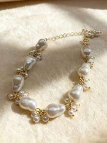 1pc Fashionable & Elegant Layered Asymmetrical Pearl Bracelet, Luxury Unique Design Gift
