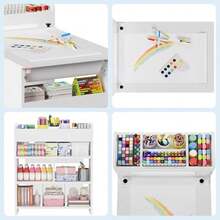 Mesa de arte infantil de 49 pulgadas, mesa grande de manualidades con 2 sillas, escritorio multifuncional con estantes para habitación infantil, jardín de infancia, sala de juegos y escuela. - Blanco - Ver 5