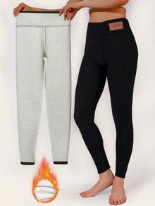 1/2pcs Warm Fleece Lined Leggings For Women - Thick Soft High Waist Black Tummy Control - Multicolor - View 13