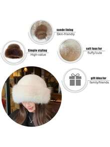 1pc Women's Winter Plush Bucket Hat, Russian Style Furry Winter Bucket Hats,Faux Fur Hat,Women's Fashionable Thick Hat, Winter Warm Hat, Fuzzy Beanie,Can Be Paired With Wool Coat, Winter Clothing Winter Outfits,Warm Ski Snow Hat,Valentine's Day Gifts, New Year Gifts. - Multicolor - View 8