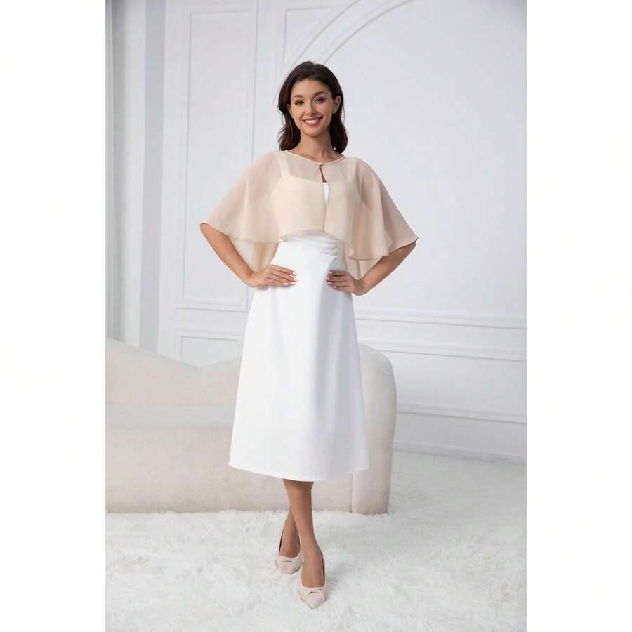 Chiffon Shawl Wraps Shrug For Evening Dress Wedding Cape Cover Up - 香檳色 - 查看 1
