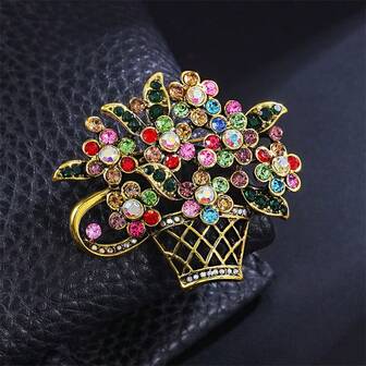 1 pieza Broche de cesta floral vintage, accesorio de moda creativo, delicado y lindo para ropa