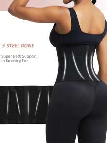 FeelinGirl High Compression Tummy Trimmer Control Waist Trainer Belt Body Shaper With Triple Wrap - Black - View 6