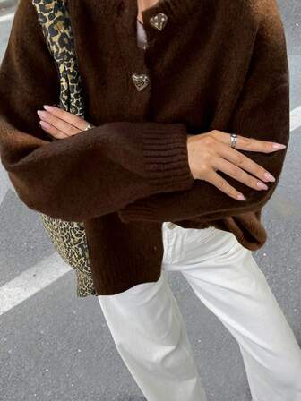 Freeform Autumn/Winter Women's Sweater, Fashion Minimalist Business Casual Commute Elegant Resort Warm High-End Versatile Slimming Victory Day Ladies Cute Top, Vintage Korean Style Buttercup Cardigan