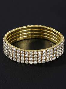 DAZY 1pc 8-Row Rhinestone Elastic Bracelet For Women, Jewelry For Festivals, Parties, Weddings - Gold - View 11