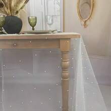 1pc/2pcs 39in White Pearl Tulle Table Runner, Suitable For Wedding Arch, Dining Table Center, Chair Sash, Table Cloth, Bridal Shower, Theme Party, Event Backdrop, Flower Wrapping, Outdoor Garden Decor - Multicolor - View 6