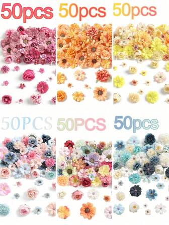 50-Piece Artificial Flower And Rose Set (0.9 Inch - 3.1 Inch) - Perfect For Wedding, Valentine's Day Decoration, Home Decoration, Party Centerpieces, Wreaths, Table Arrangements, Clothing Decoration, Holiday Weddings, Anniversaries, Worry-Free Centerpieces.