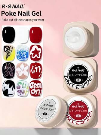 RS NAIL RSNAIL Poke Gel Nail Polish Wave Hole Bubble Letter Lace Flower Painting Glue High Saturation Color Black White Red With Base Gel New Style For Drawing Nail Art Designs Home DIY&Salon
