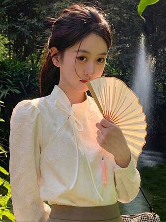 Cheongsam Style Blouse Women Chinese Stand Collar Shirt Vintage Floral Print Elegant Long Sleeve Top