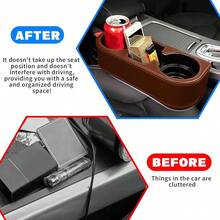 WSXC Car Cup Holder Auto Front Seat Gap Interior Drink Organizer Multifunctional Cup Drink Holders With PU Leather Cover Gap Filler Storage Box Coin Bucket Console Side Pocket Key Wallet Holder Brown - Brown - View 4
