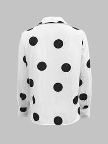 Women's Polka Dot Print Loose Collar Long Sleeve Elegant Blouse - White - View 2