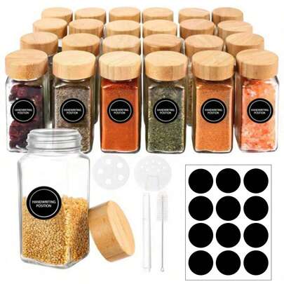 12件套厨房调料罐套装，120毫升玻璃盐和胡椒瓶套装，椭圆形和方形盐罐，调味罐，厨房调料罐，调味品罐，户外野餐烧烤创意调料罐，调料收纳和倒盖调料罐，厨房配件（配件颜色随机）