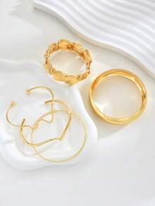 Bộ 5 vòng tay hình học xoắn trơn thanh lịch phong cách Bohemian cổ điển, thích hợp cho trang phục hàng ngày, tiệc tùng, ngày lễ, phụ kiện thời trang, quà tặng hoàn hảo cho phụ nữ - Vàng 9 - Xem 3
