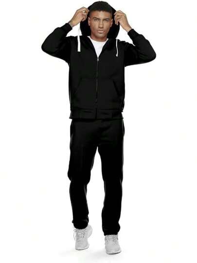 Conjunto de chándal para hombres de 2 piezas, sudadera con capucha de felpa gruesa, conjunto de ropa casual de invierno cálido