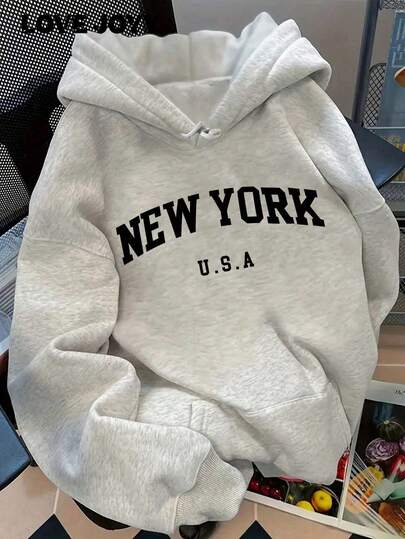 sweat-shirt à capuche gris avec imprimé lettres LOVE JOYY pour femmes, tenue d'automne/hiver, tenue de remise des diplômes, tenue de rentrée scolaire, tenue d'enseignante, pull d'automne