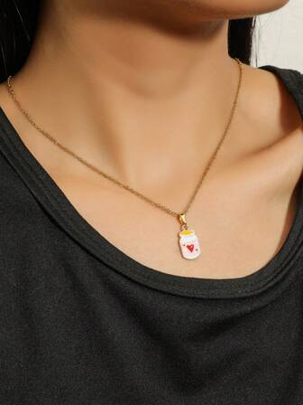 1pc Cute Pink Love Bottle Pendant Necklace Y2K Style Women's Necklace Suitable For Daily Wear When Going Out And Holiday And Anniversary Gifts