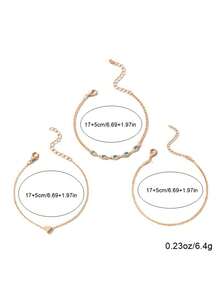 Set de 3 piezas Pulseras de cadena con corazón de cristal rhinestone para mujer, elegantes y sencillas, adecuadas para uso diario, fiestas y regalos para amigos - Amarillo Oro - Ver 6