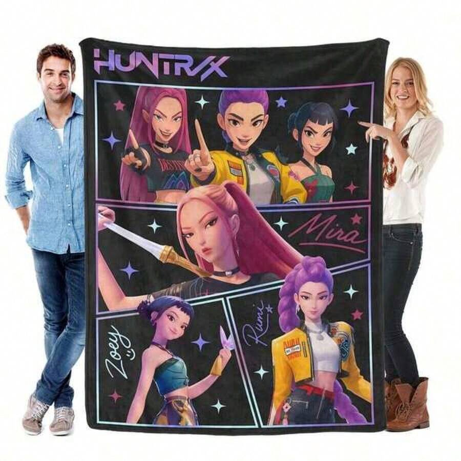 2025 Christmas 1pc K-Pop Huntrixs Pattern Flannel Blanket, Soft Polyester Fiber Blanket, Suitable For All Seasons, Comfortable Bed Sheets, Sofas, Camping, Travel, Office Essentials, Perfect Holiday Gifts, Couple Gifts, Multiple Sizes To Choose From, Pet Friendly Home Decoration, Party Decoration, Lightweight And Durable Design, Modern Style, Pet Owner's Choice - 彩色 - 查看 1