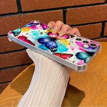 Funda de teléfono con estampado de mariposa de colores Graffiti con protección en las cuatro esquinas, compatible con los modelos S25 S24 S23 S22 S21 S20 y Serie A, compatible con los modelos  17 16 15 14 13 12 11 Pro Max, OPPO y MOTO, adecuada para regalos de Navidad para mujeres. - transparente - Ver 6