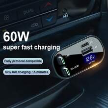 1pc 4-In-1 66W Retractable Car Charger Cable, Dual Type-C 80cm Extendable Cable, USB+PD Interface, PD36W Fast Charging, Car Accessories, Phone Accessories, Holiday Gift Suitable For Daily Commute, Long Drive, Charging While Driving Daily Commute Long Drive Driving Car Charger Adapter - Grey - View 4