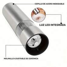 2PCS Un Juego de Molinillos Eléctricos de Sal y Pimienta, Granulación Ajustable | Operación con Una Mano | Funciona con Batería, Juego de Molinillo de Pimienta Automático, Molinillo de Pimienta Electrónico Ajustable, Regalo Ideal para Utensilios y Accesorios de Cocina, Juego de Herramientas de Cocina - Plateado - Ver 7