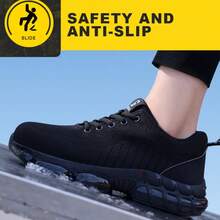 Black Steel Toe Safety Shoes For Men Women ,Comfortable Breathable Safety Shoes For Men ,Lightweight Steel Toe Shoes Women ,Construction Working Boots,Non Slip Work Shoes.Puncture Proof Tread Sneakers.Puncture-Proof & Smash-Resistant Breathable And Comfortable Work Shoes Fashionable All-Season Shoes For Warehouse, Outdoor, Restaurant, Delivery & Training Use Breathable, Soft, Suitable For All Seasons, Work & Sports Cushioned Insole Reinforced Sole Security Protective Shoes Men Indestructible Outdoor Security Boots Construction Working Boots (For Women, This Size Is Slightly Larger, Please Choose Size 1.5 Smaller!) - 黑色 - 查看 7