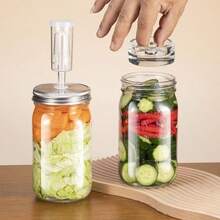 1pc/2pcs 32oz Fermentation Jar Pickle Pot Household Pickling Crock With Thick Wall, One-Way Exhaust Valve, Mason Jar - Transparent - View 6