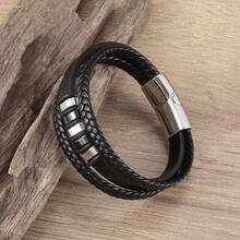 Leather Rope Bracelet Vintage Leather Woven Bracelet Genuine Leather Multi-Layer Jewelry - Bạc - Xem 5