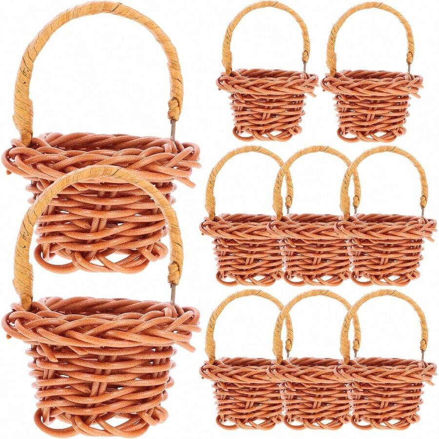 AWYYMini Baskets For Crafts: 10 Pcs Dollhouse Basket Mini Woven Basket Rattan Picnic Baskets With Handles Ature Willow Basket For Dollhouse Landscape Photography Props - 1.18 X 1.18 X 2.36inch - Coffee - View 1