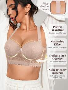 Reggiseno push-up comodo e sexy da donna con ampi lacci in pizzo e fiocco, adatto per tutte le stagioni - Beige - Visualizzare 6