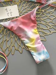 2pcs Bohemian Tie-Dye Leopard Print & Star Pattern Casual Elegant Sexy Bikini Swimsuit, Braided Trim, Suitable For Beach Vacation, Spring/Summer