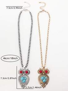 1件朋克风红眼猫头鹰吊坠项链，男士时尚毛衣链 - 項鍊 - 查看 2