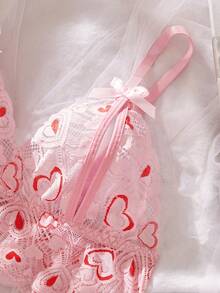 AESKEIA Set de lenjerie intimă sexy din dantelă roz, sutien cu decolteu și chiloți cu deschidere între picioare pentru femei, îmbrăcăminte intimă, cadou de Crăciun, Ziua Îndrăgostiților, Anul Nou