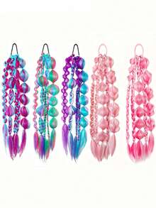 1 Piece 24-Inch Hand-Woven Multi-Colored Bubble Braid Hair Extension - Vacation Style, Suitable For All Hair Types. - Multicolor - View 5