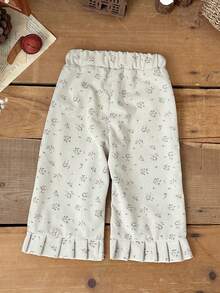 INS Baby Girls' Casual Ditsy Floral Ruched Flounce Corduroy Pants, Spring/Autumn - Apricot - View 9