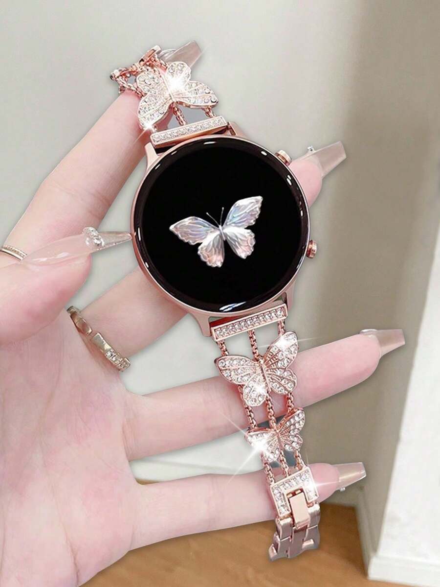 Tương thích với Samsung Galaxy Watch 4/Watch 5 40mm 44mm/Galaxy Watch 3 41mm/Galaxy Watch 6/7 44mm 45mm 46mm 40mm 42mm/Active 2, Dây đeo đồng hồ, Dễ dàng tháo lắp 20mm 22mm, Phụ kiện đồng hồ thông minh, Vòng đeo tay kim loại mạ vàng hồng sáng bóng hình bướm dành cho cả nam và nữ.