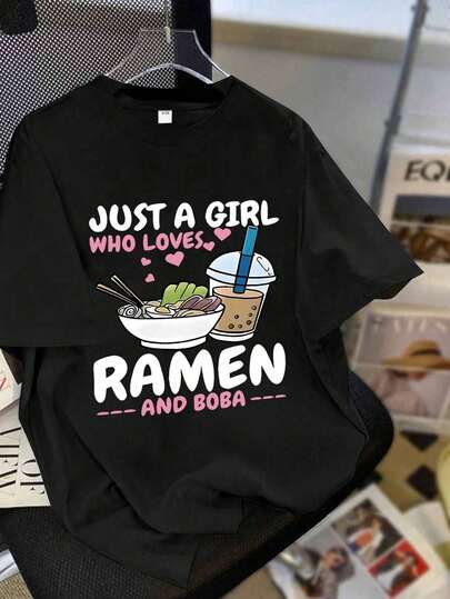 تي شيرت نسائي فضفاض بطبعة كرتونية لشاي الحليب مناسب للمقاسات الكبيرة، رقبة دائرية، أكمام قصيرة، طراز صيفي جديد، مناسب لطالبات المدرسة في العطلات والعودة للمدرسة