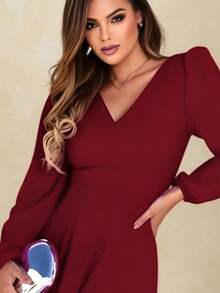 Scarlet NM Nana Marie Long Sleeve V Neck Slit Flowy Evening Dress Formal Bridesmaid Dress - 紅木色 - 查看 3