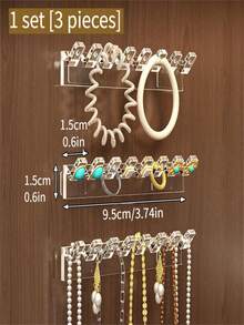 3 piezas Organizador de joyas montado en la pared con 8 agujeros, con ganchos para collares, pulseras y aretes - Soporte de exhibición gratuito, Torre de joyas - Multicolor1 - Ver 2