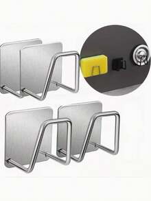 4pcs/Set Stainless Steel Kitchen And Bathroom Organizer Set- Kitchen Sink Drainer Drying Rack, Cutting Board And Pot Lid Organizer, Bathroom Sponge Rack, Sponge Rack With Hooks For Cleaning Supplies, Accessory Tools - Multicolor - View 10